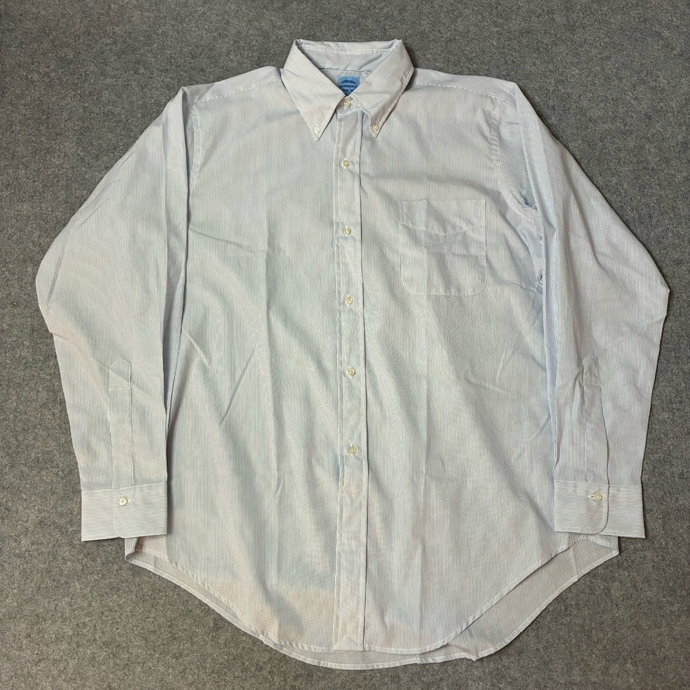 Mercer & Sons OCBD Shirt Mens 16.5 34 Blue Stripe Oxford Cloth Button Down USA
